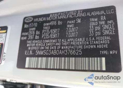 2010 Hyundai Santa Fe Gls from USA, damaged, VIN 5NMSG3AB0AH376625